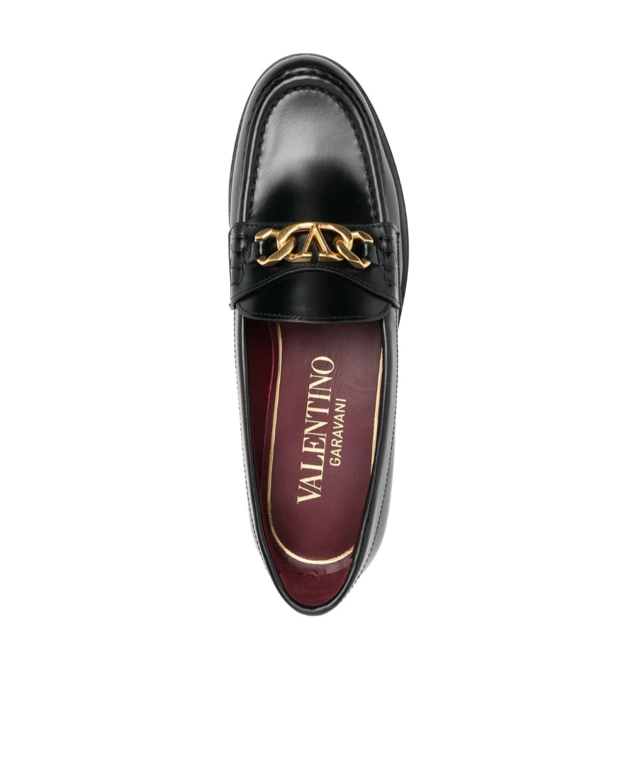 Valentino Vlogo Chain Leather Loafers In Black