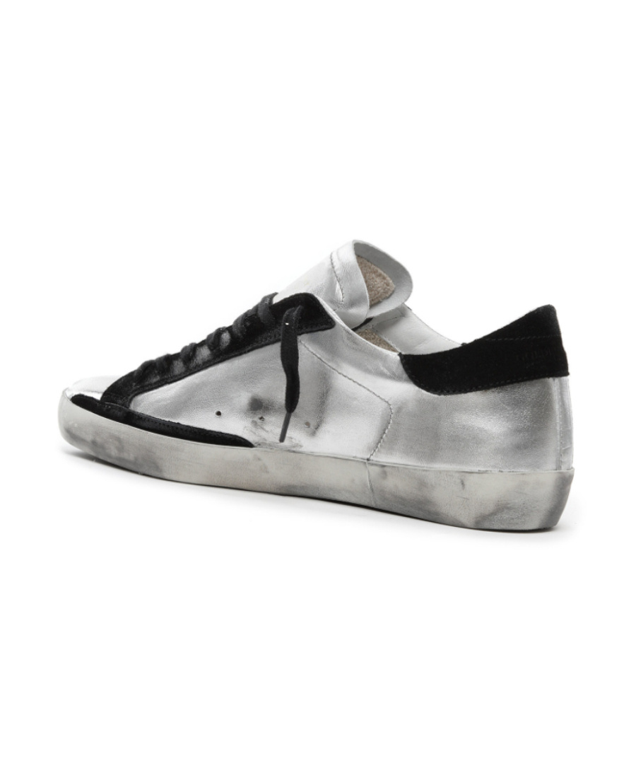 Golden Goose Super-star Sneakers In Silver Leather With Contrasting Inserts In White