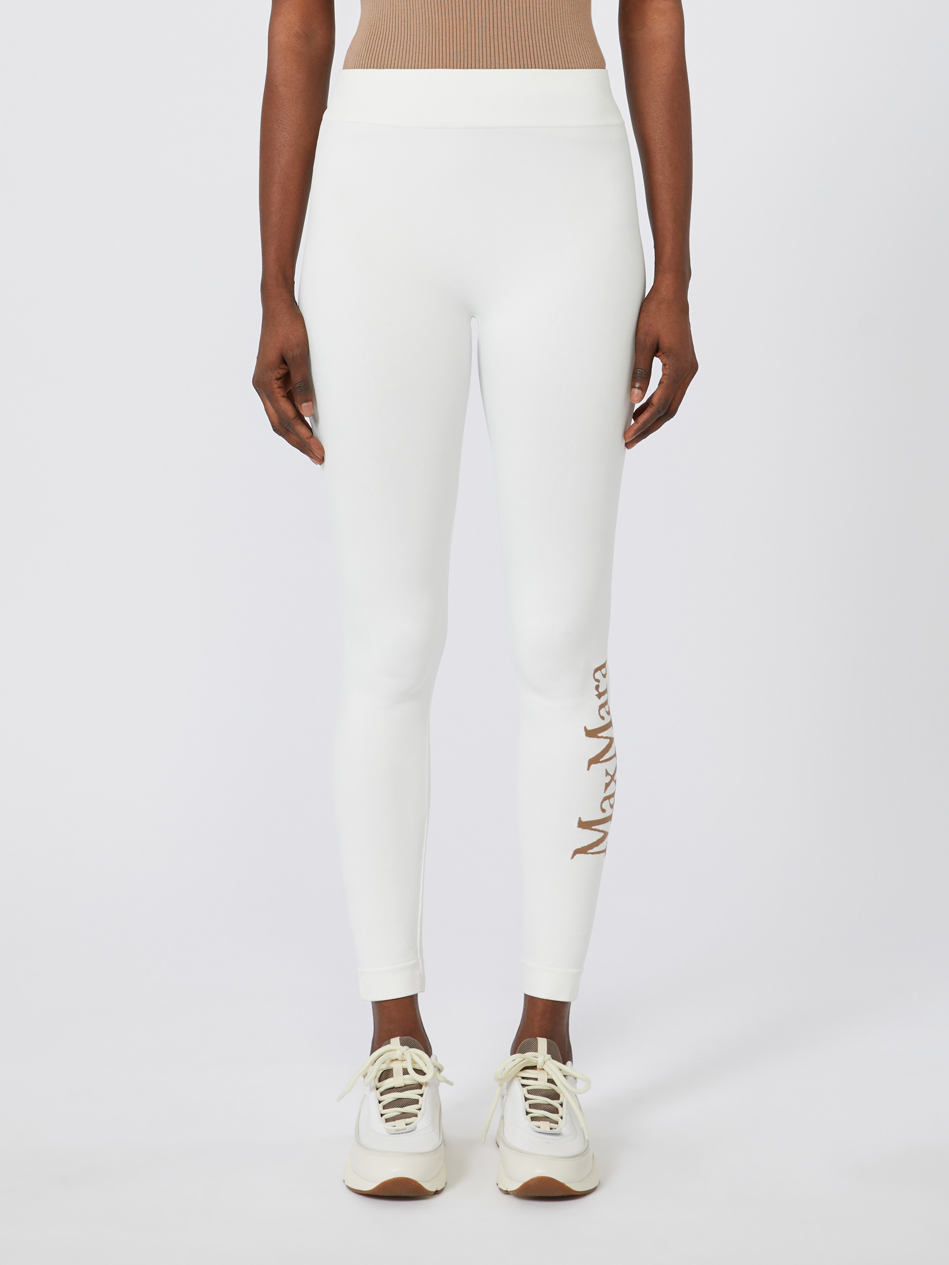 Max Mara Stretch Technical Fabric Leggings In White