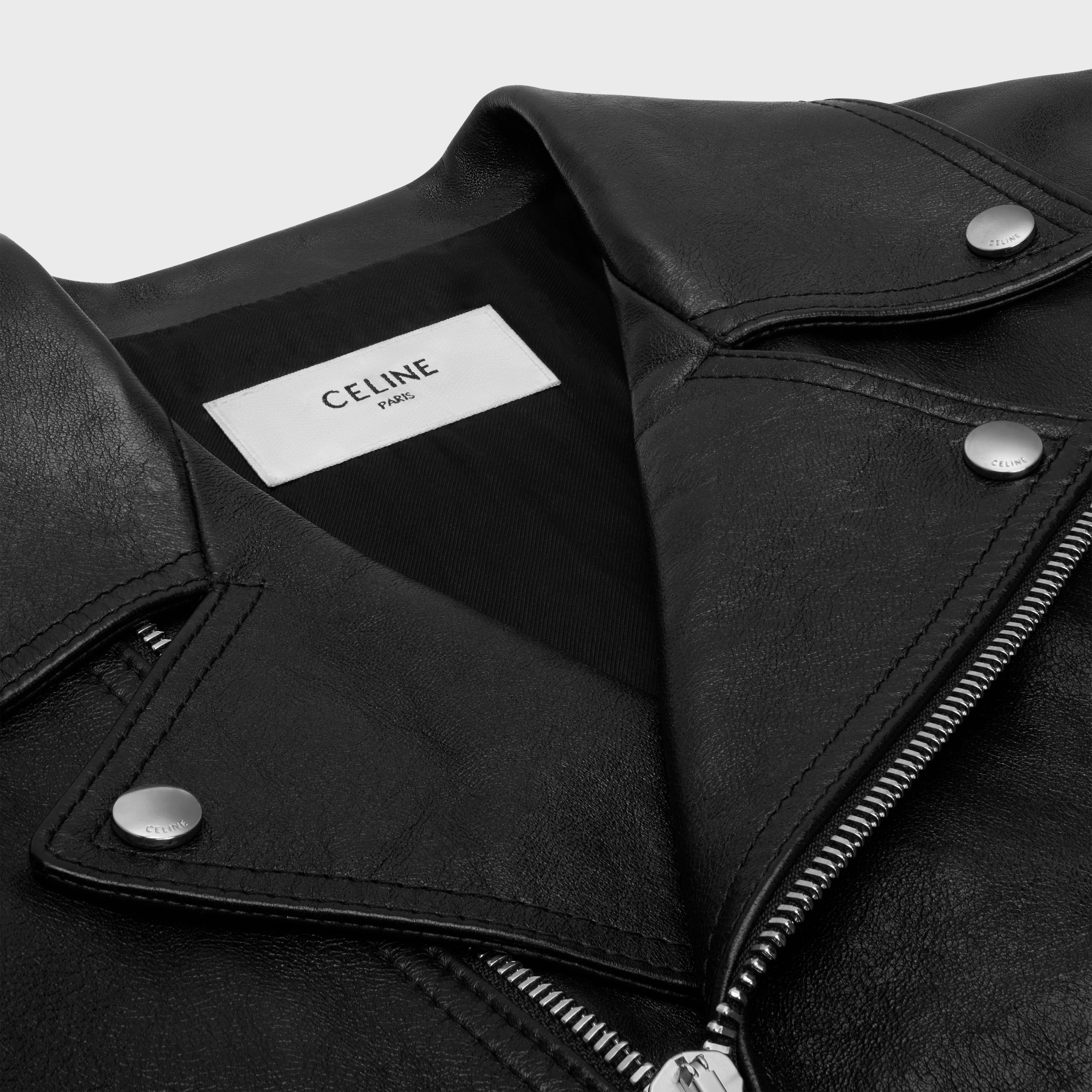 Celine Long-sleeved Leather Jacket In Black