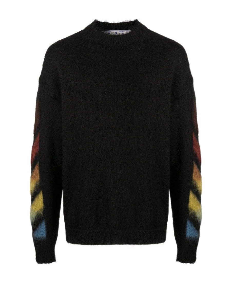 Off-white Brushed Wool Crew-neck Sweater With Contrasting Logo In Black