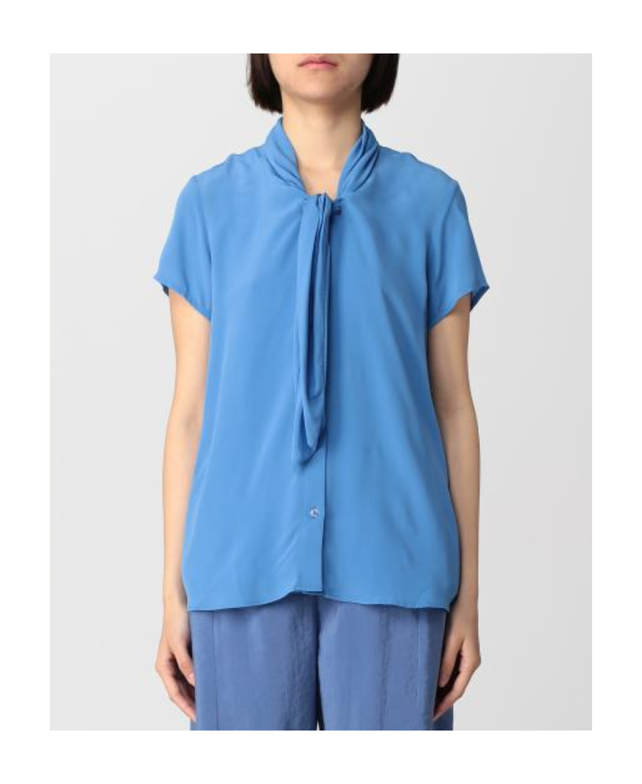 Emporio Armani Tie-neck Short-sleeve Shirt In Blue