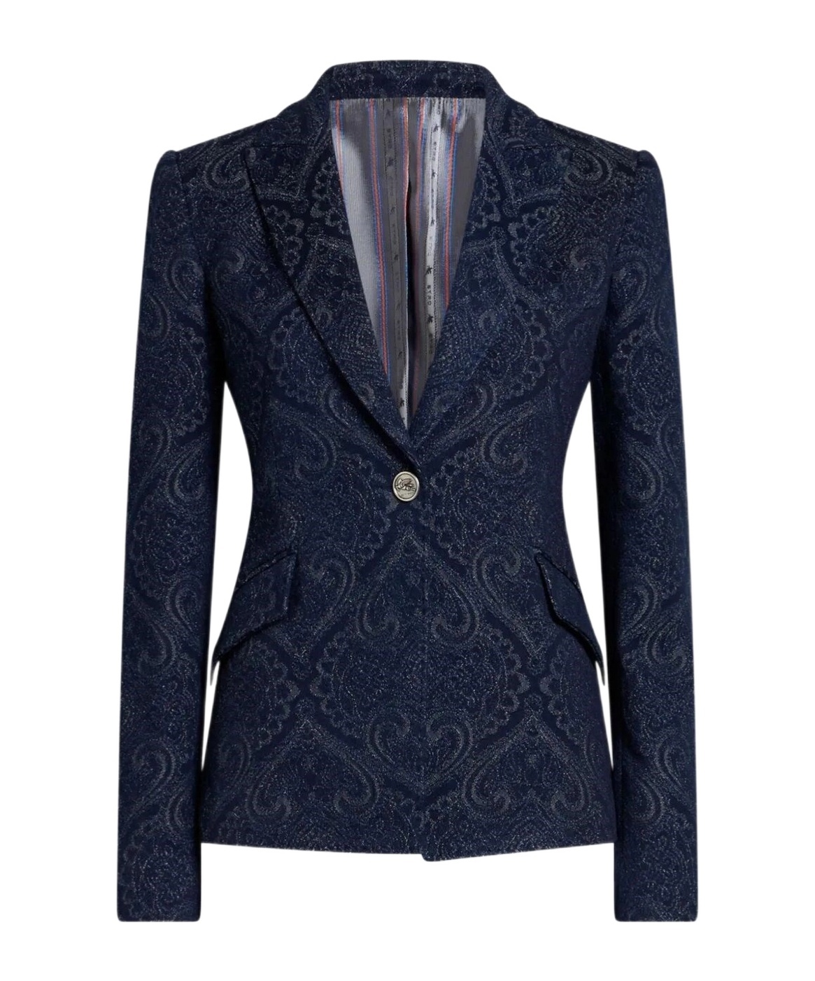 Etro Paisley-print Denim Blazer In Black