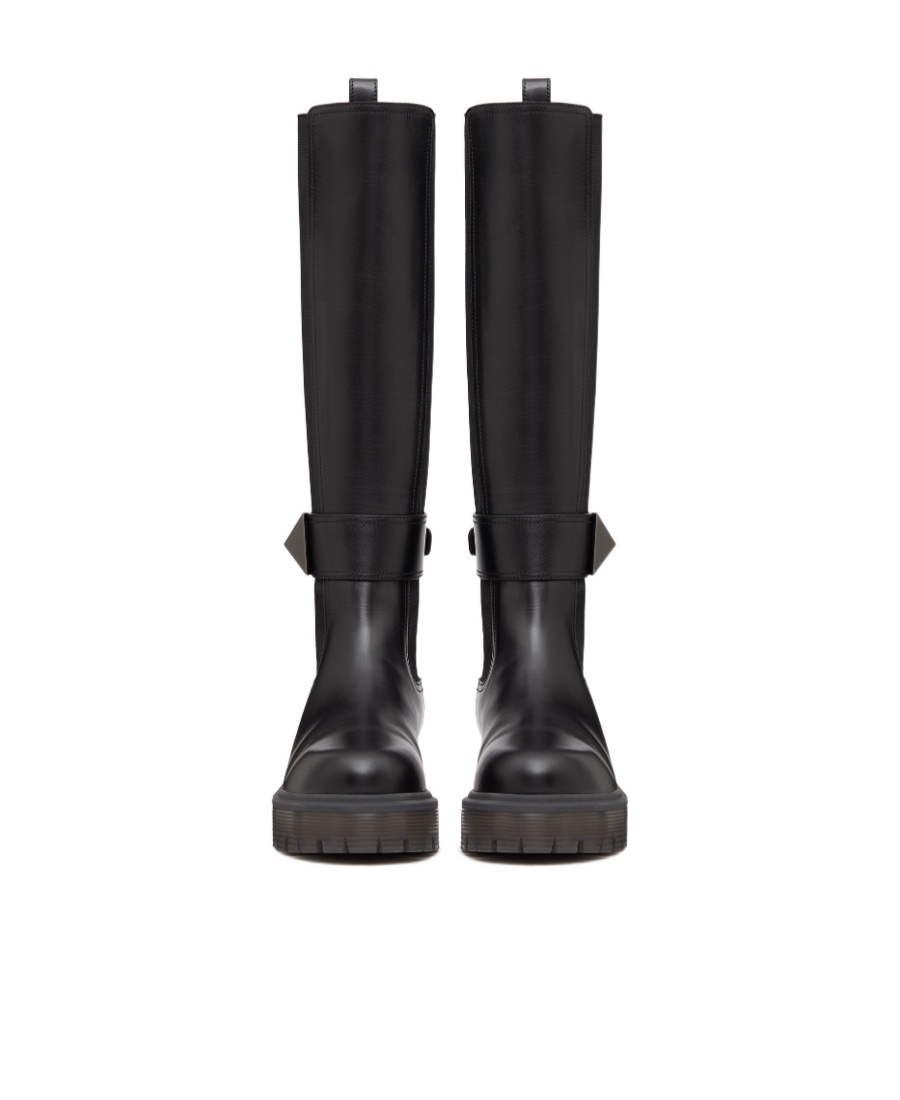 Valentino Garavani One Stud Round Toe Knee-high Boots In Black