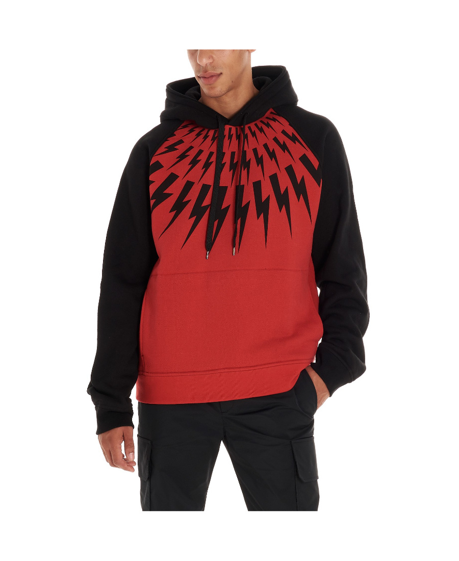 Neil Barrett Lightning Printing Hooded Sweater In Red