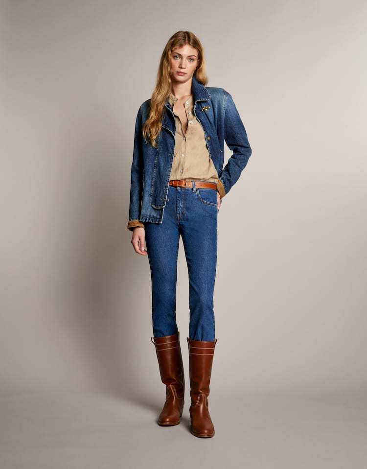 Fay 3 Denim Hooks With Suede Details In Blue