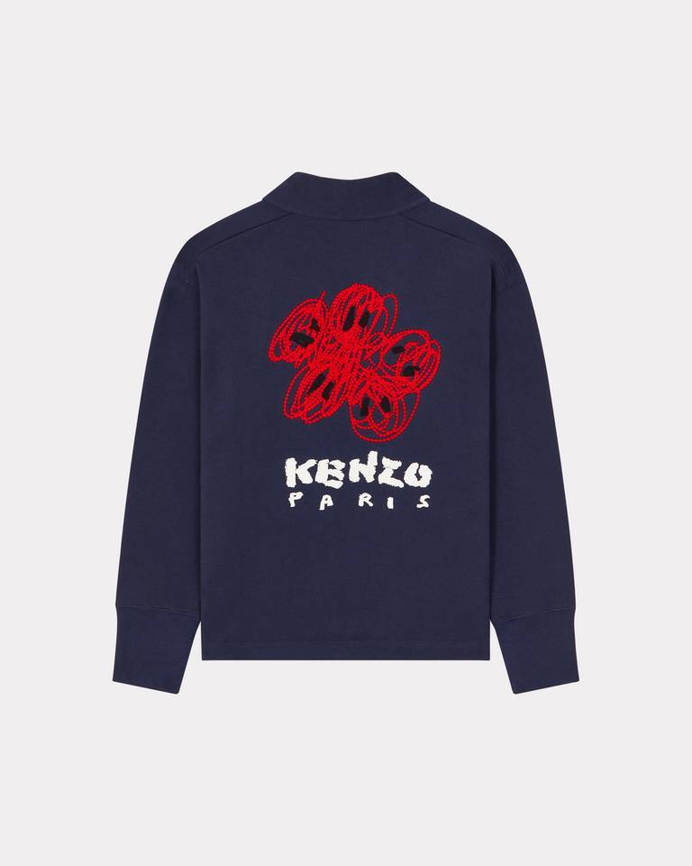 Kenzo ' Drawn Varsity' Embroidered Hooded Sweatshirt In Blue