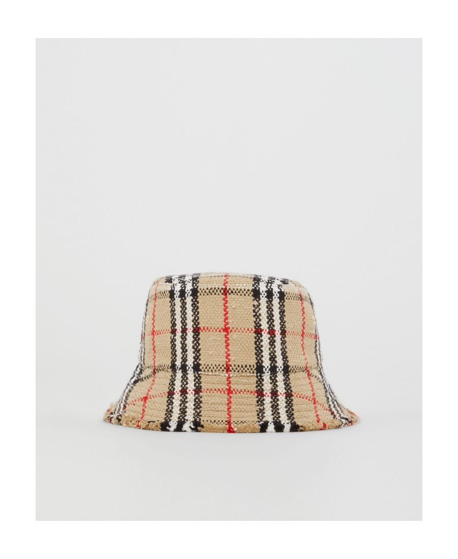 Burberry Vintage Check Boucle Wool-blend Bucket Hat In Nude