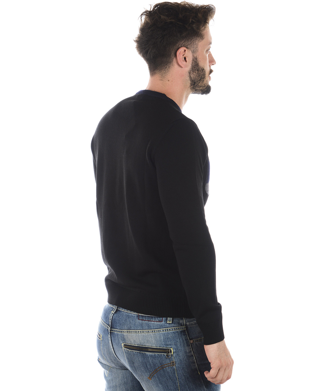Fendi Pattern Jacquard Round Neck Pullover In Black