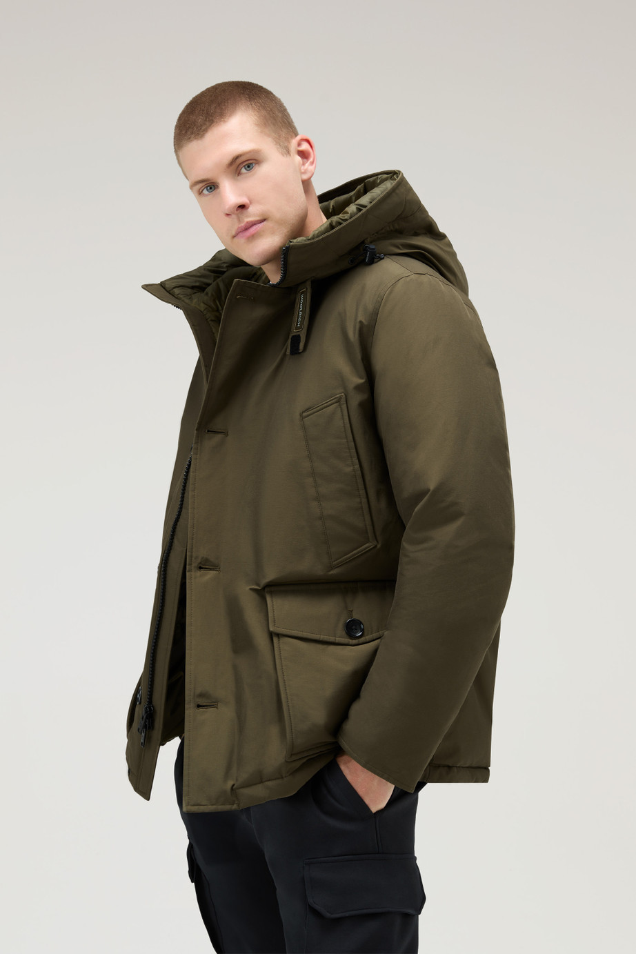 Woolrich Feather Down Padded Parka With Concealed Hood In Green