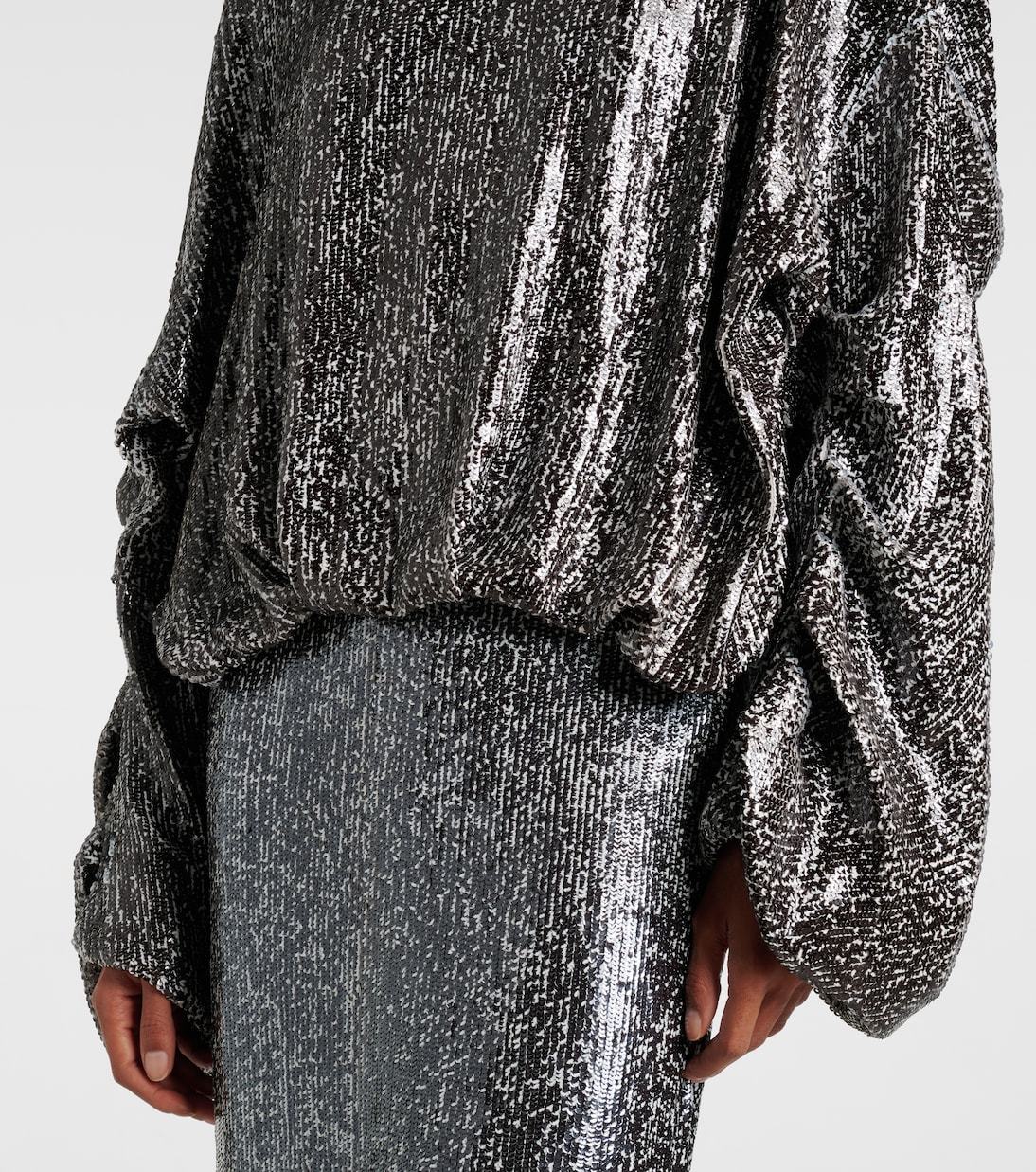 Dries Van Noten Sequined Gathered Blouse In Gray