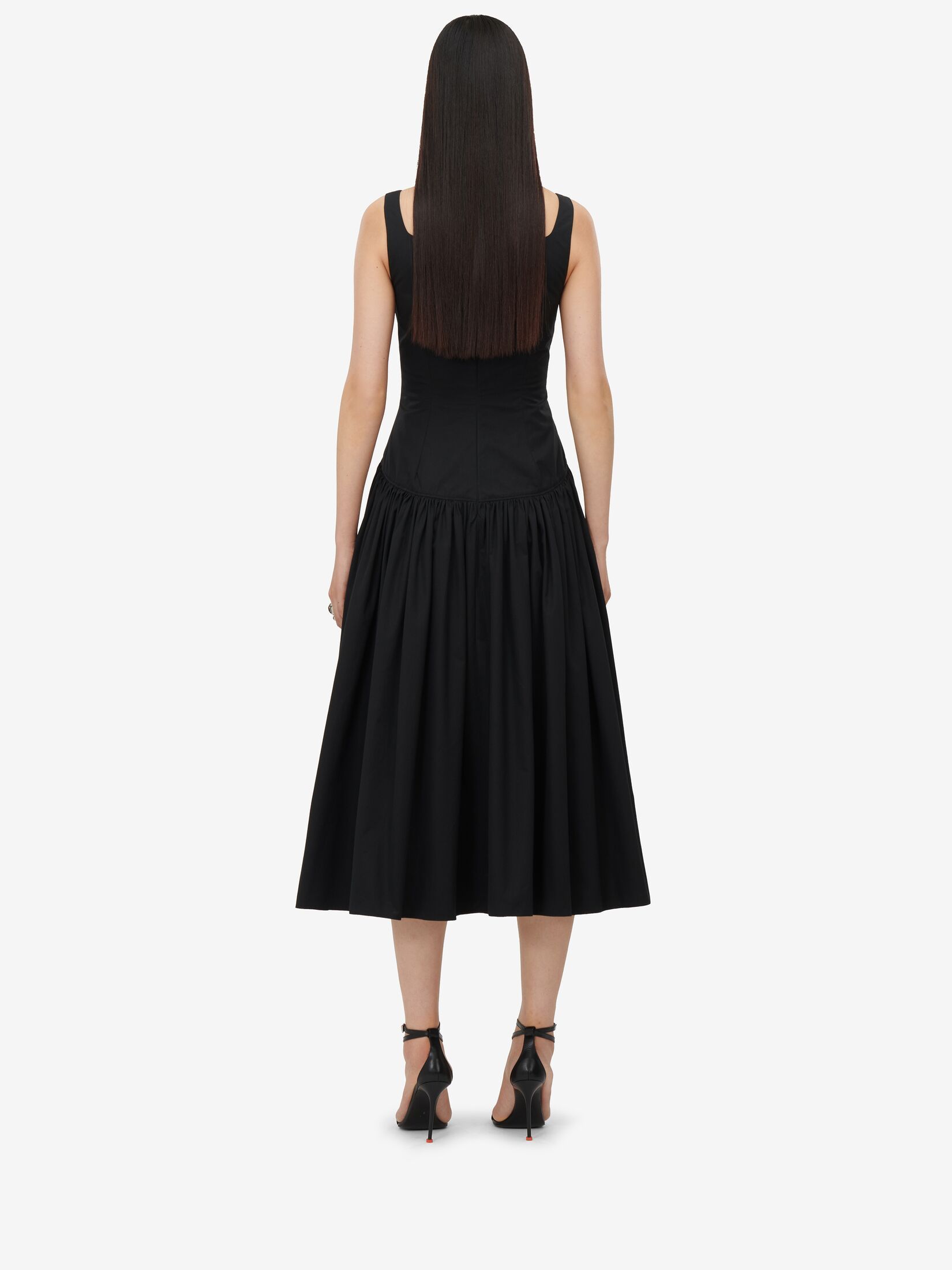 Alexander Mcqueen Black Sweetheart-neck Midi Dress In Black