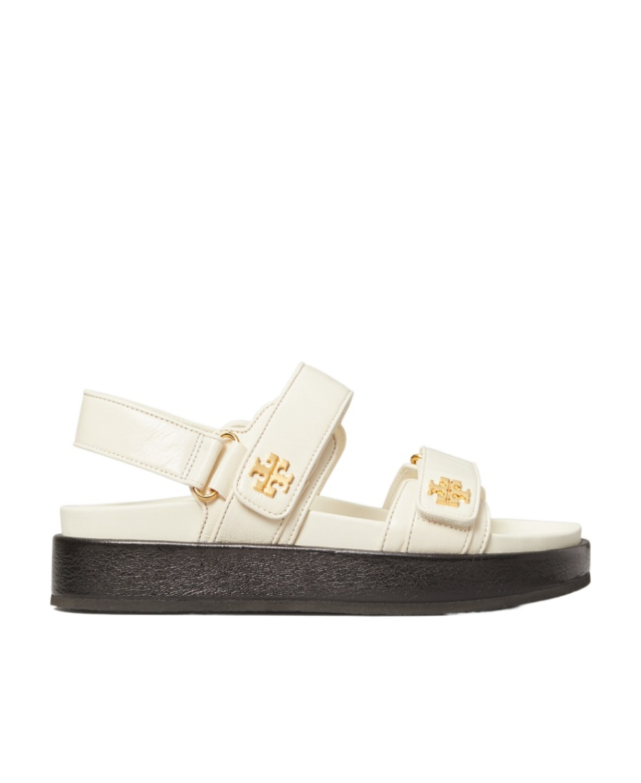 Shop Tory Burch Double T-motif Leather Sandals In White