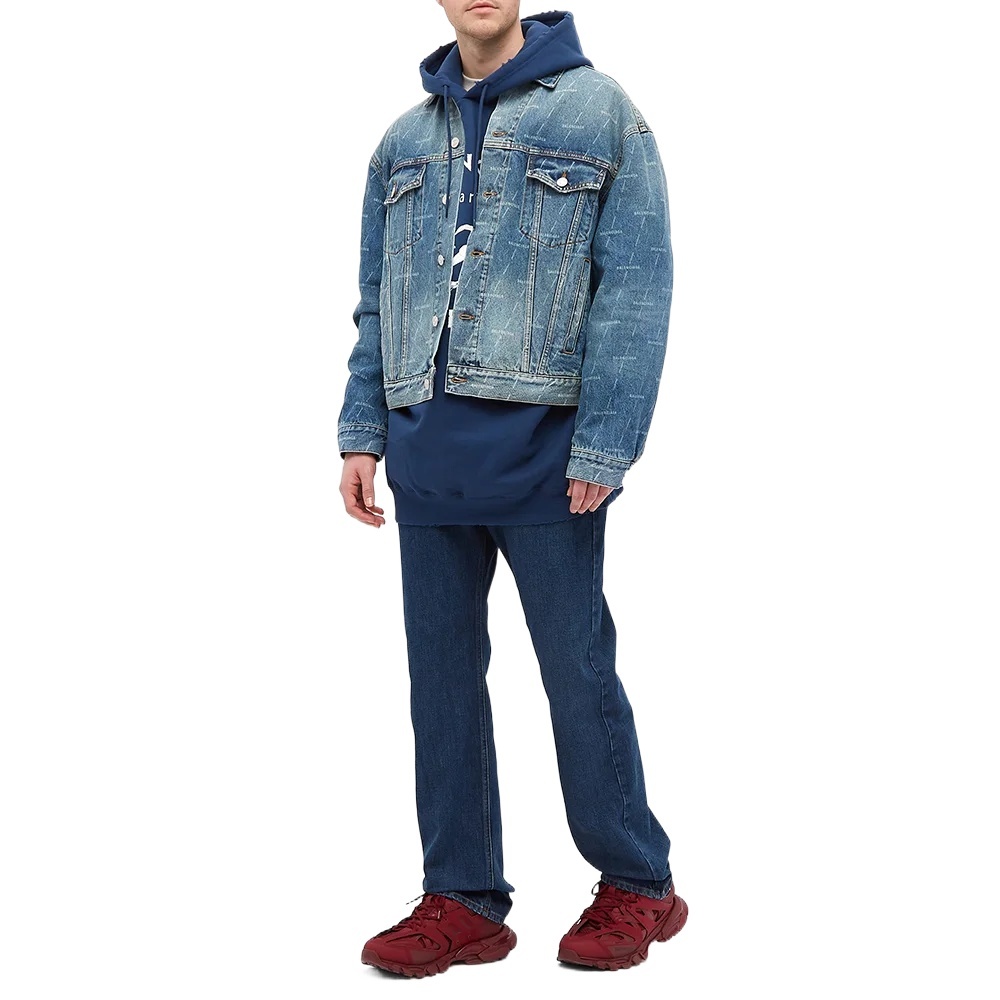 Balenciaga Logo Print Denim Jacket In Blue