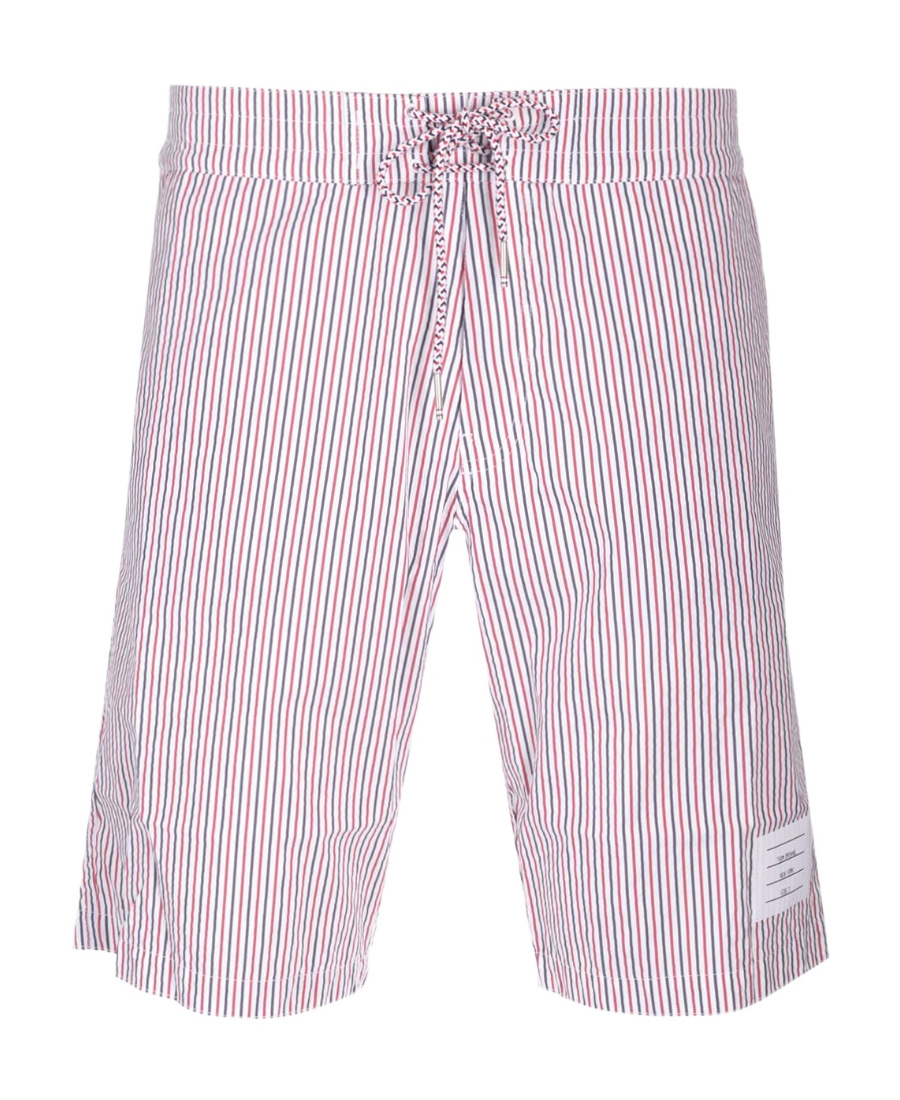 Thom Browne Seersucker Stripe-print Swim Shorts In White