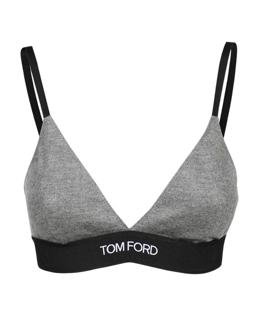 Tom Ford Logo-underband Cashmere Triangle Bra In Gray