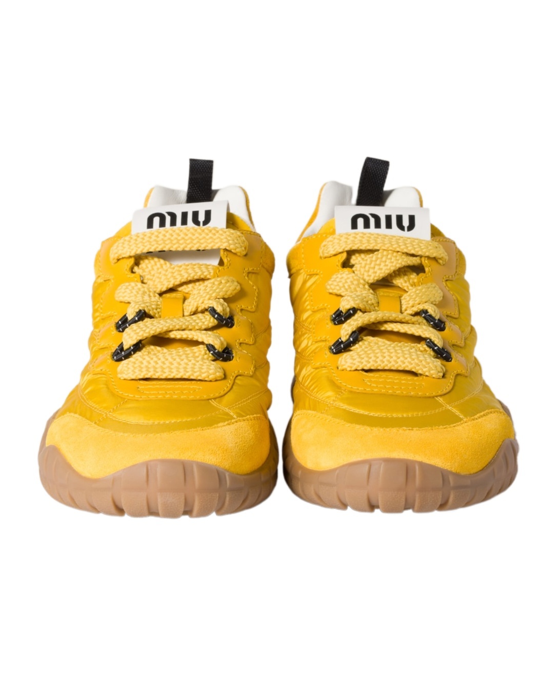 Miu Miu Tyre Technical Fabric And Suede Sneakers In Gold