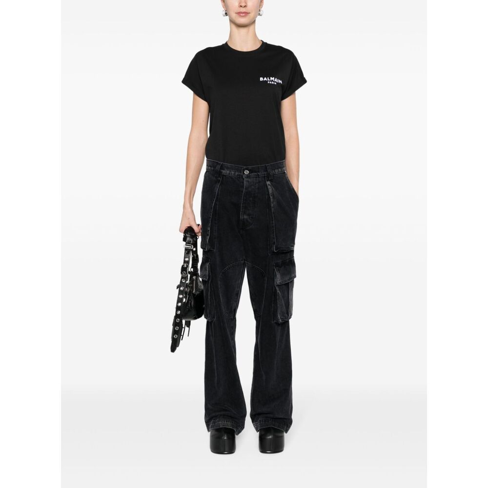 Shop Balmain Flocked T-shirt In Black