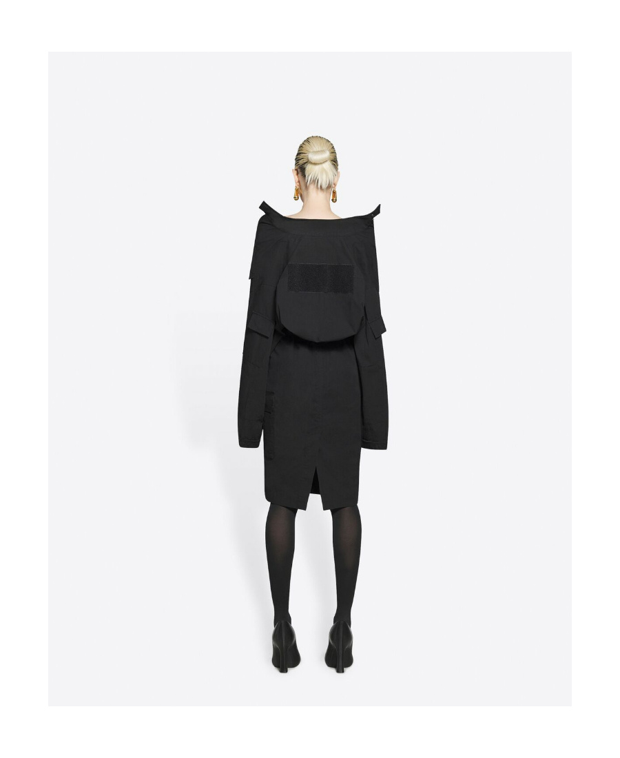Balenciaga Off-shoulder Cargo Midi Dress In Black