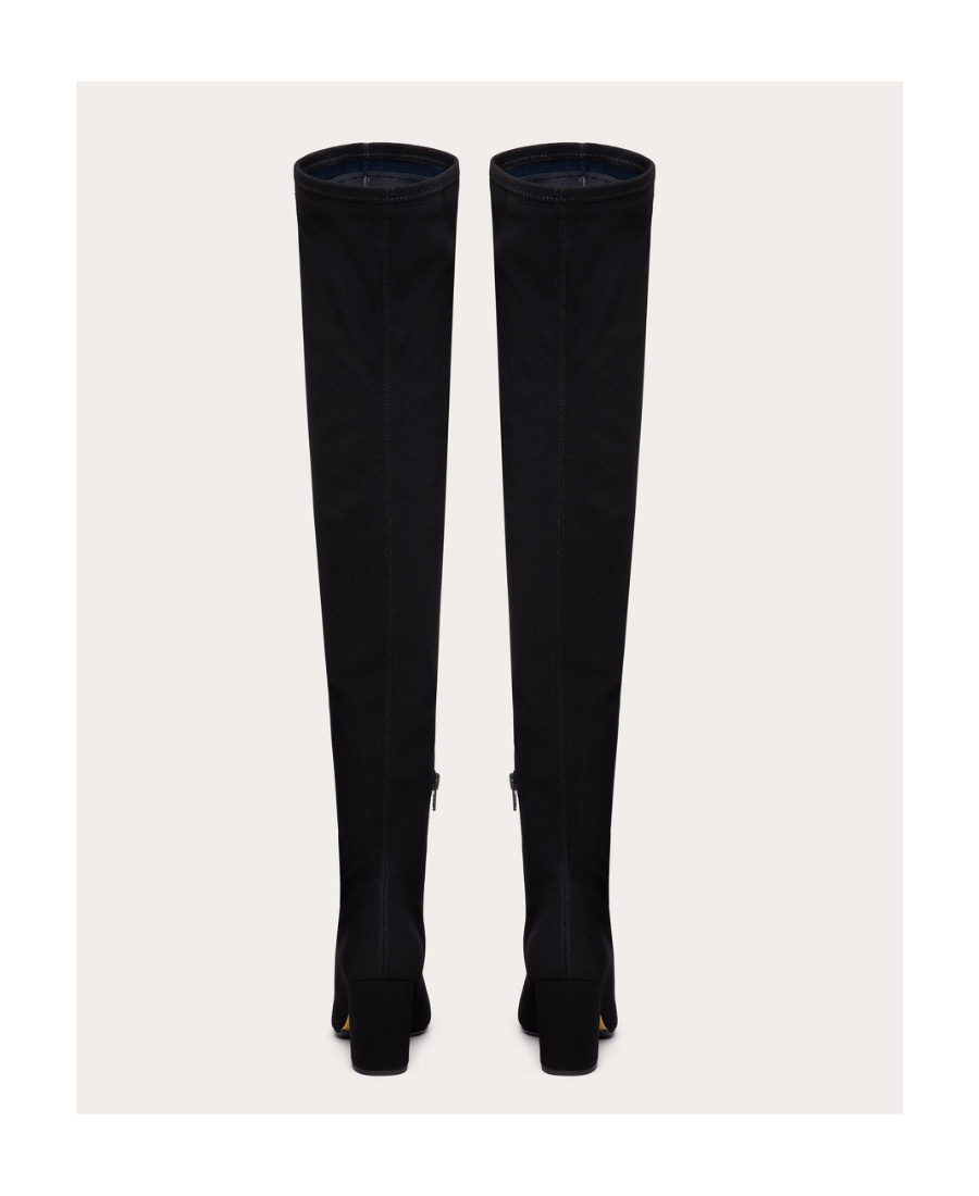 Valentino Logo-embroidered Over-the-knee Boots In Black