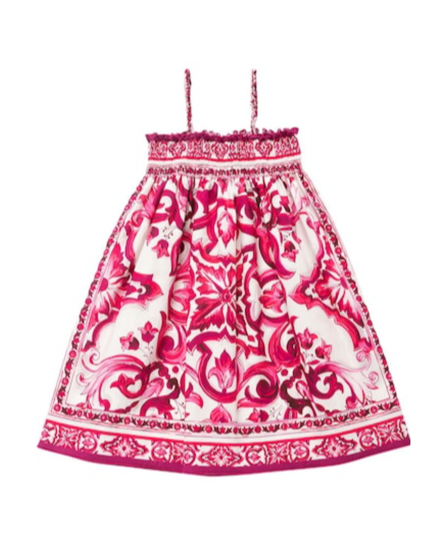 DOLCE & GABBANA MAJOLICA PRINTED COTTON POPLIN DRESS