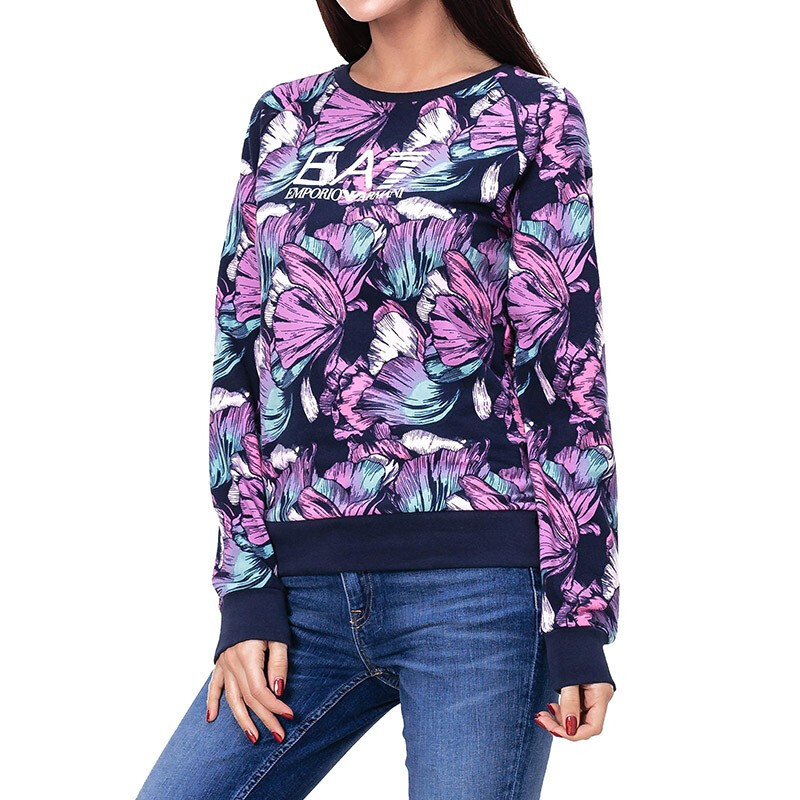 Ea7 Round Neck Print Sweater In Black