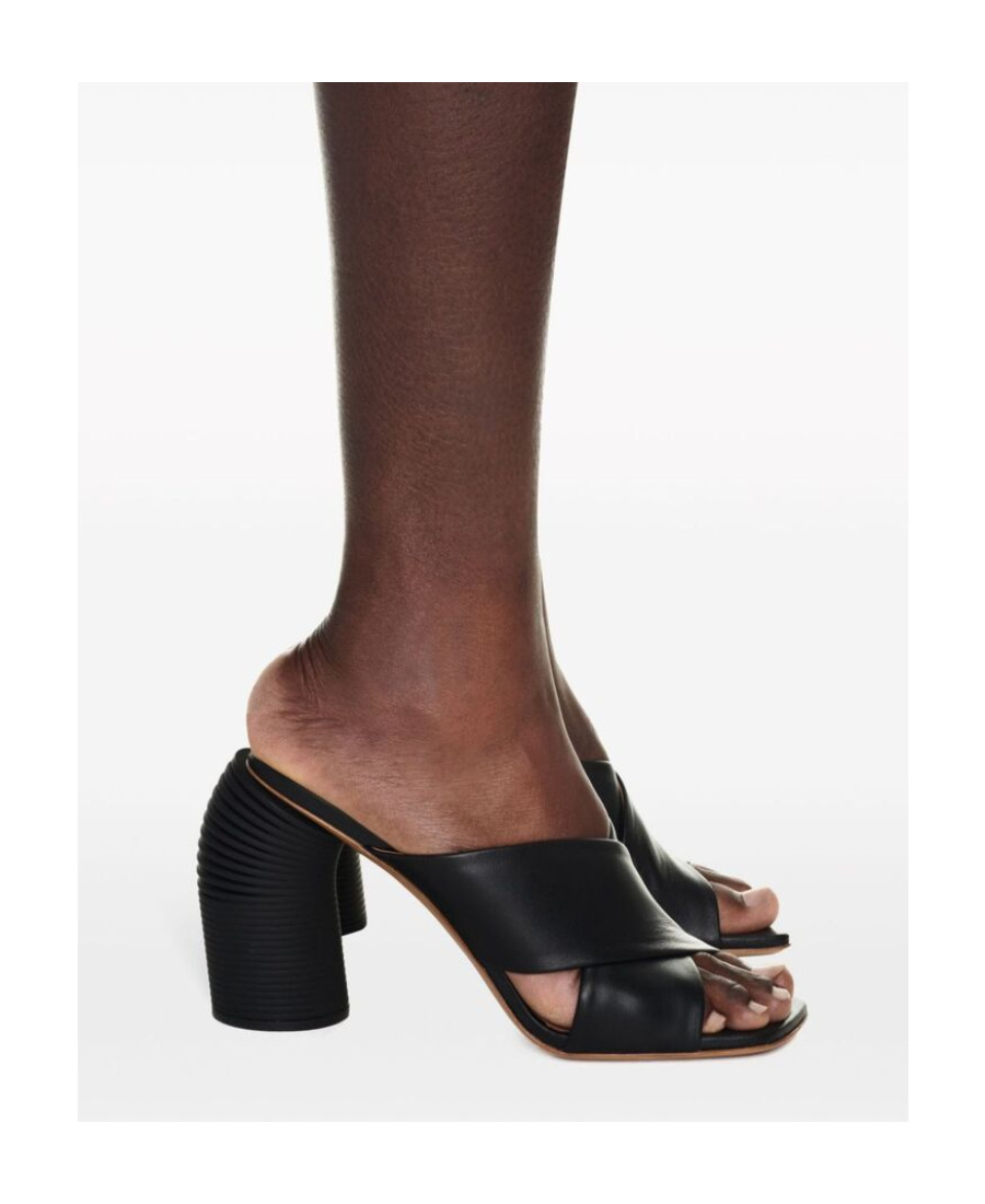 Off-white Leather Criss Cross Spring Mules With Statement Heel 10 Cm In Black