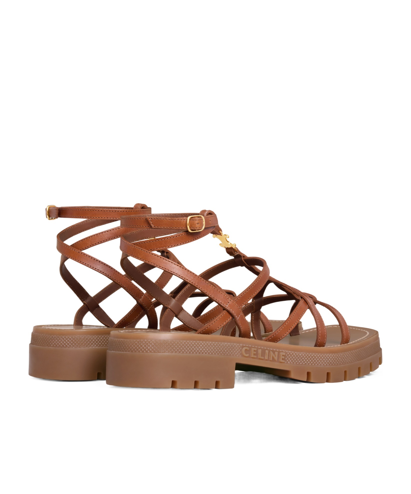 Celine Clea Strappy Leather Sandal In Brown