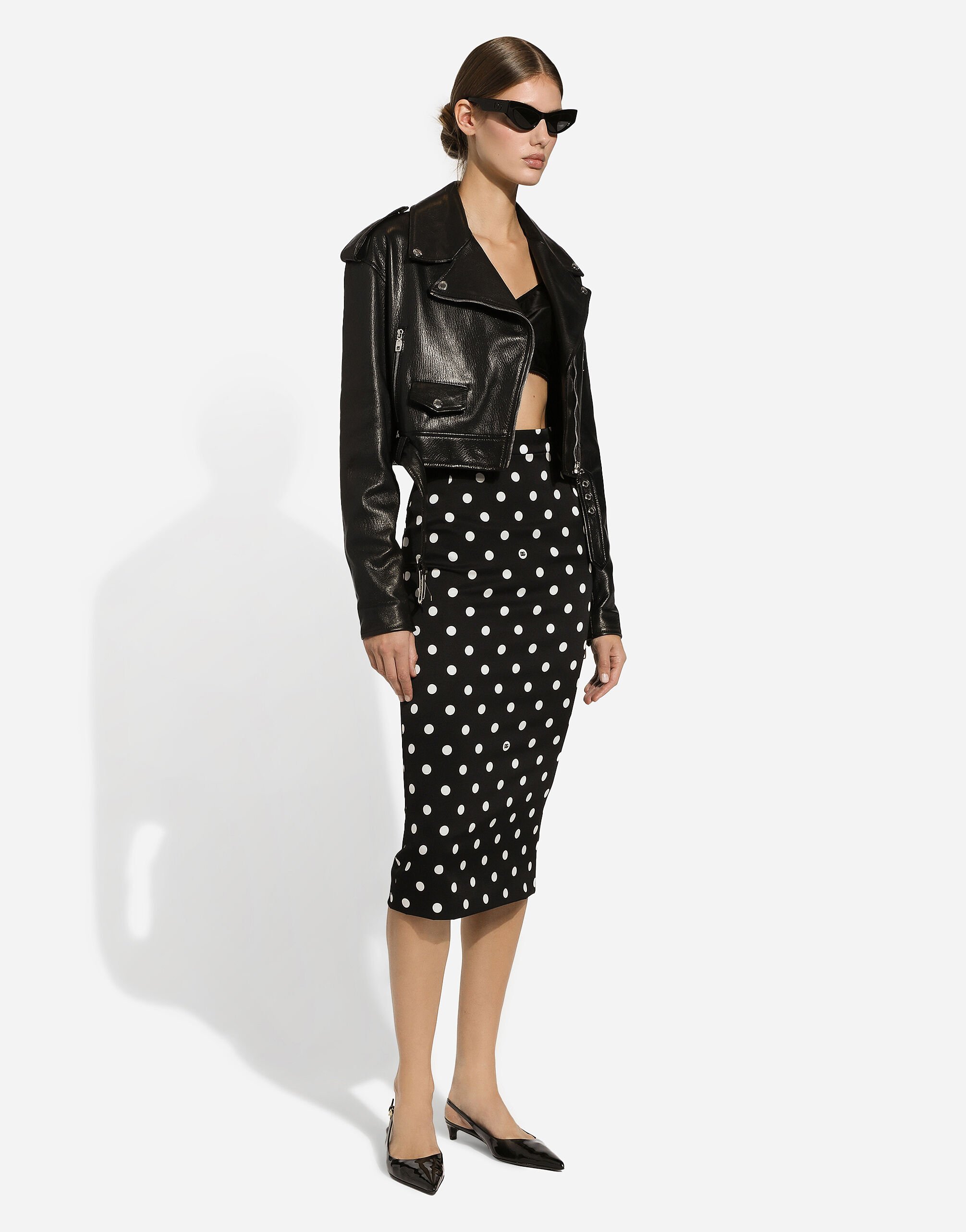 Dolce & Gabbana Cropped Leather Biker Jacket In Black