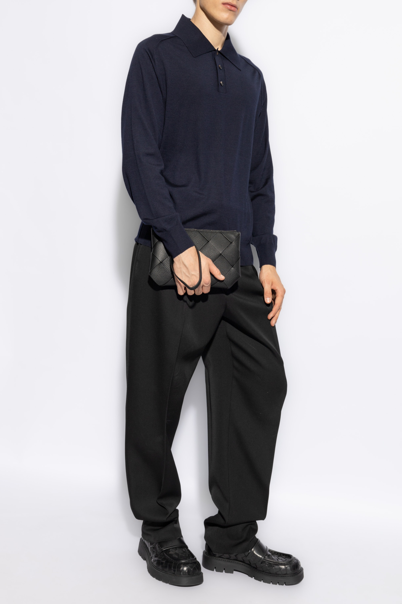 Bottega Veneta Long-sleeved Polo Neck Wool Sweater In Black