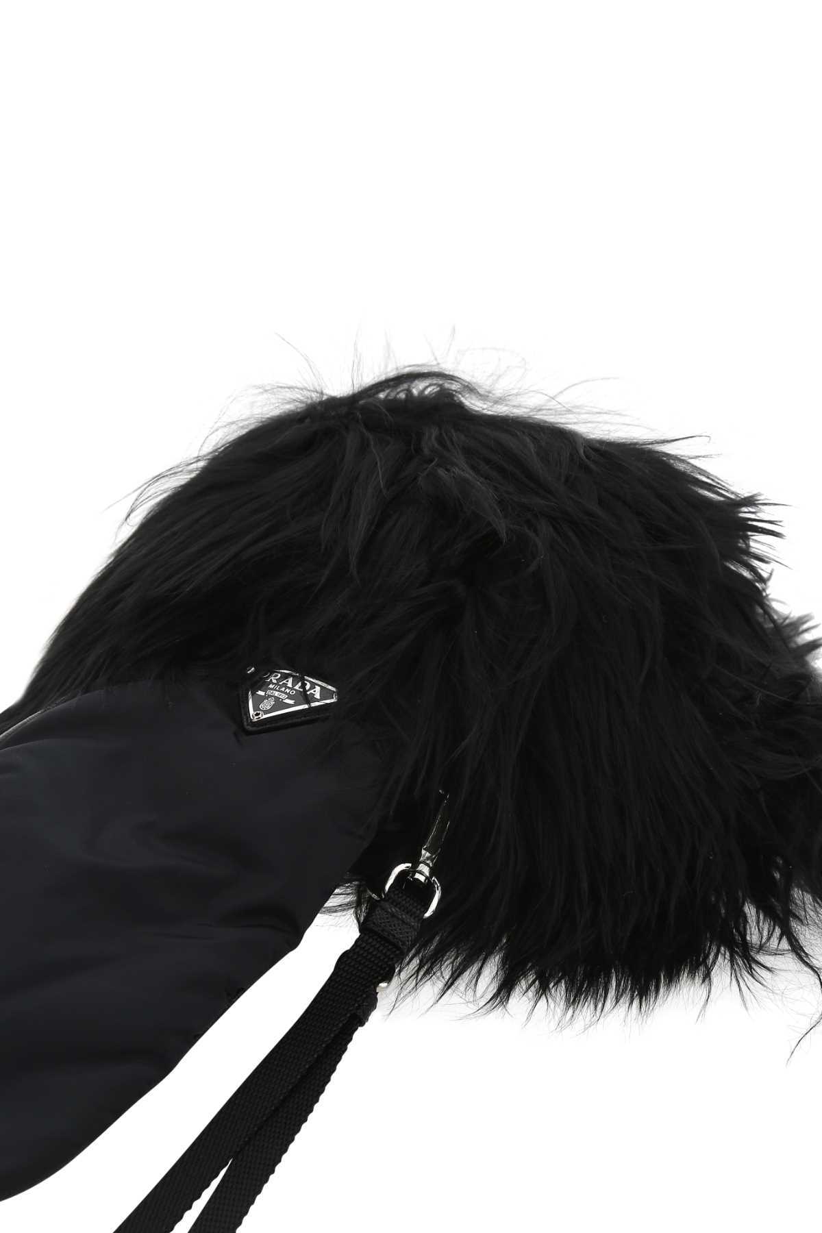 Prada Faux-fur Leather Gloves In Black