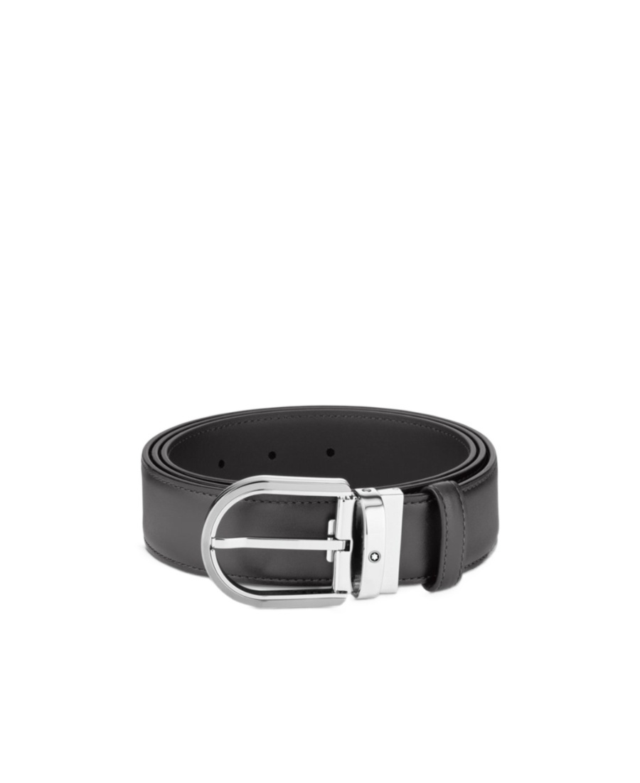 Montblanc Leather Reversible Belt Adjustable Length Textured In Black
