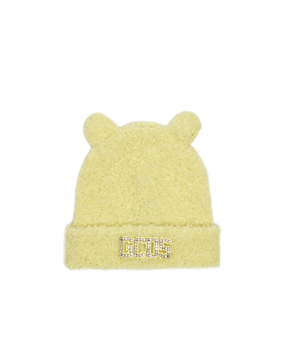 Gcds Crystal Logo Embellished Fur Beanie In Yellow