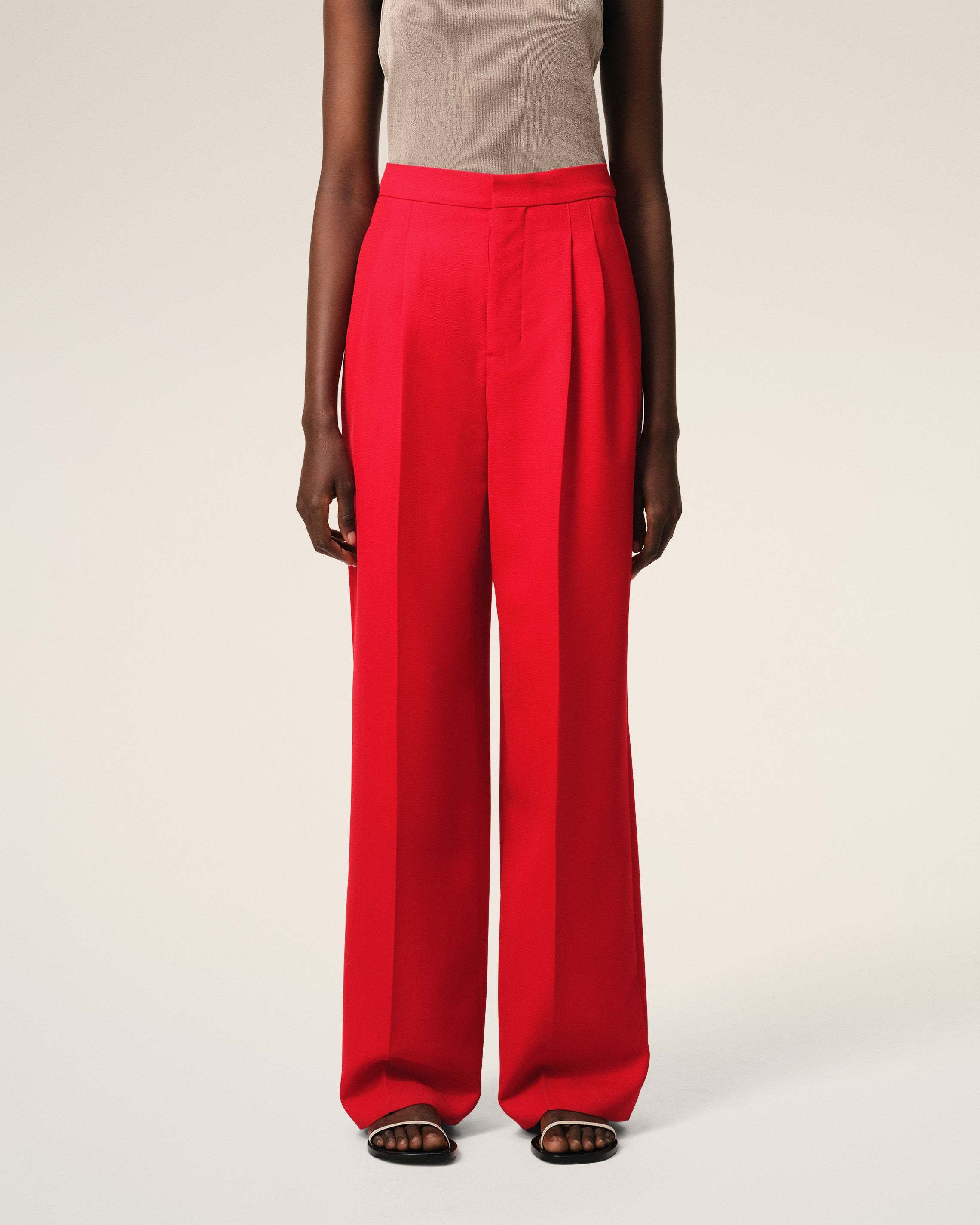 Ami Alexandre Mattiussi Red Wool High Waist Large Trousers Red In Red