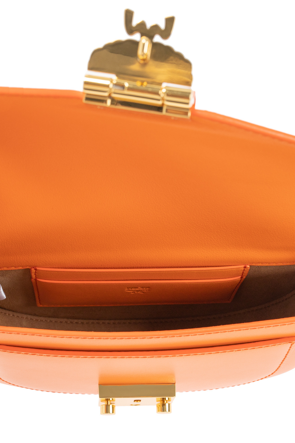 Mcm Concave Embossed Logo Satchel In Orange