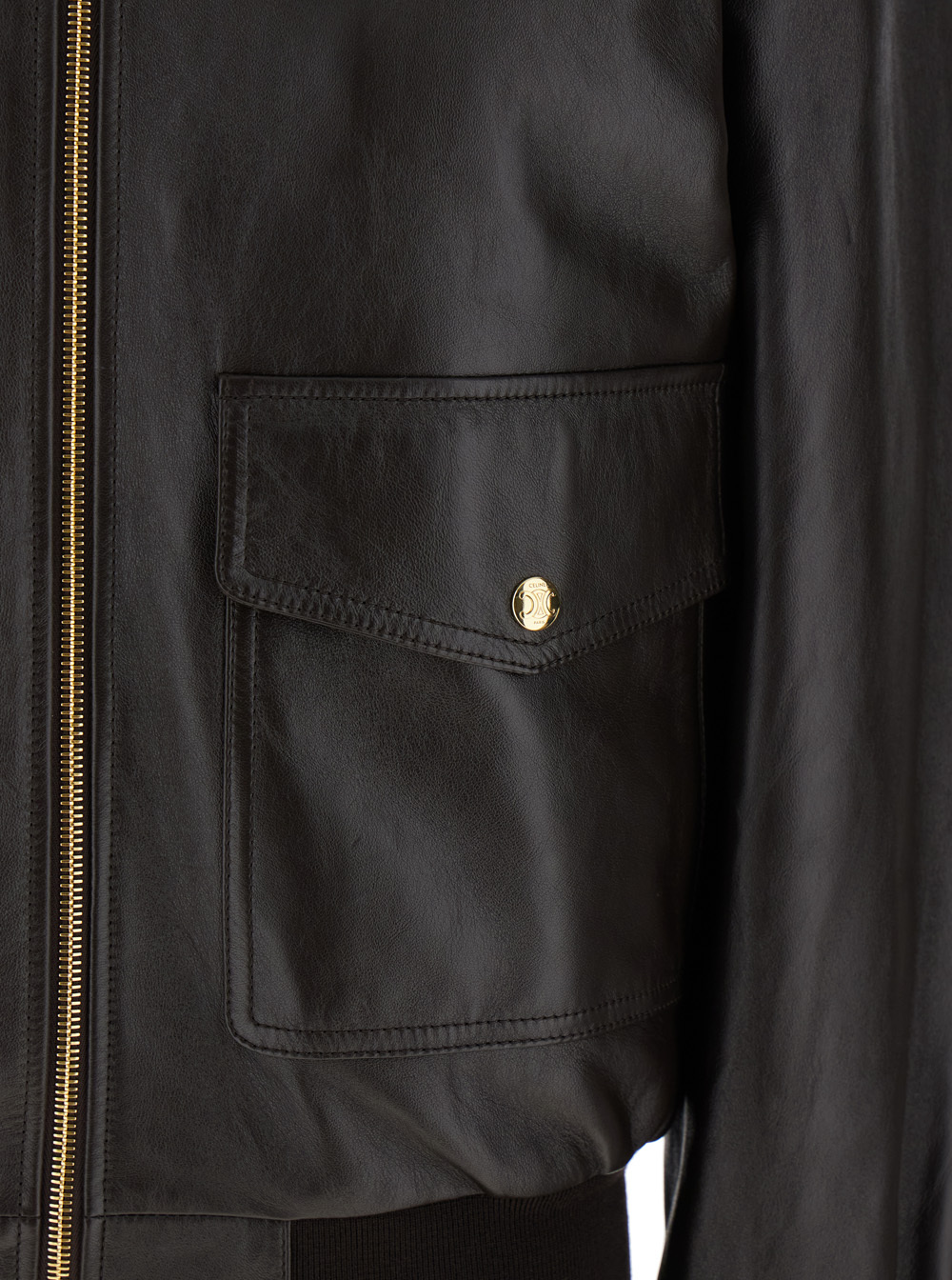Celine Long-sleeved Leather Jacket In Black