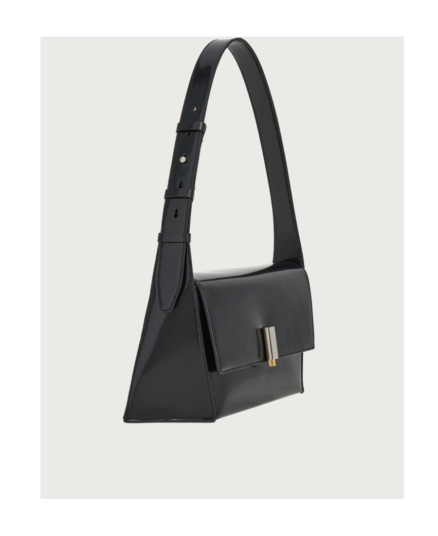 Shop Ferragamo Salvatore Geometric Logo Engraved Shoulder Bag In Black