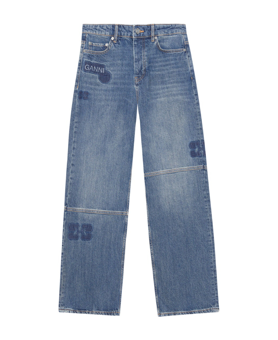 Shop Ganni Patch Izey Jeans In Blue