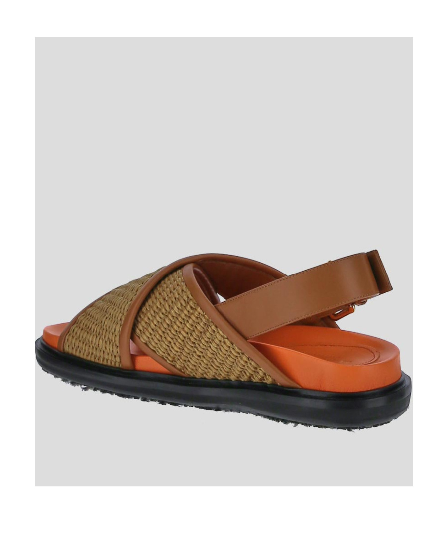Marni Raffia And Leather Criss-cross Fussbett Sandal In Brown