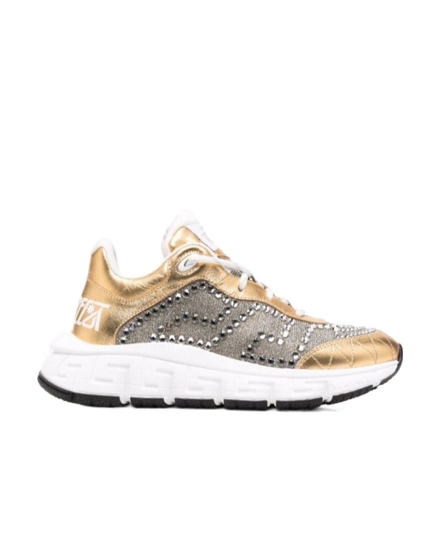 Versace Crystal-embellished Low-top Sneakers In Gold