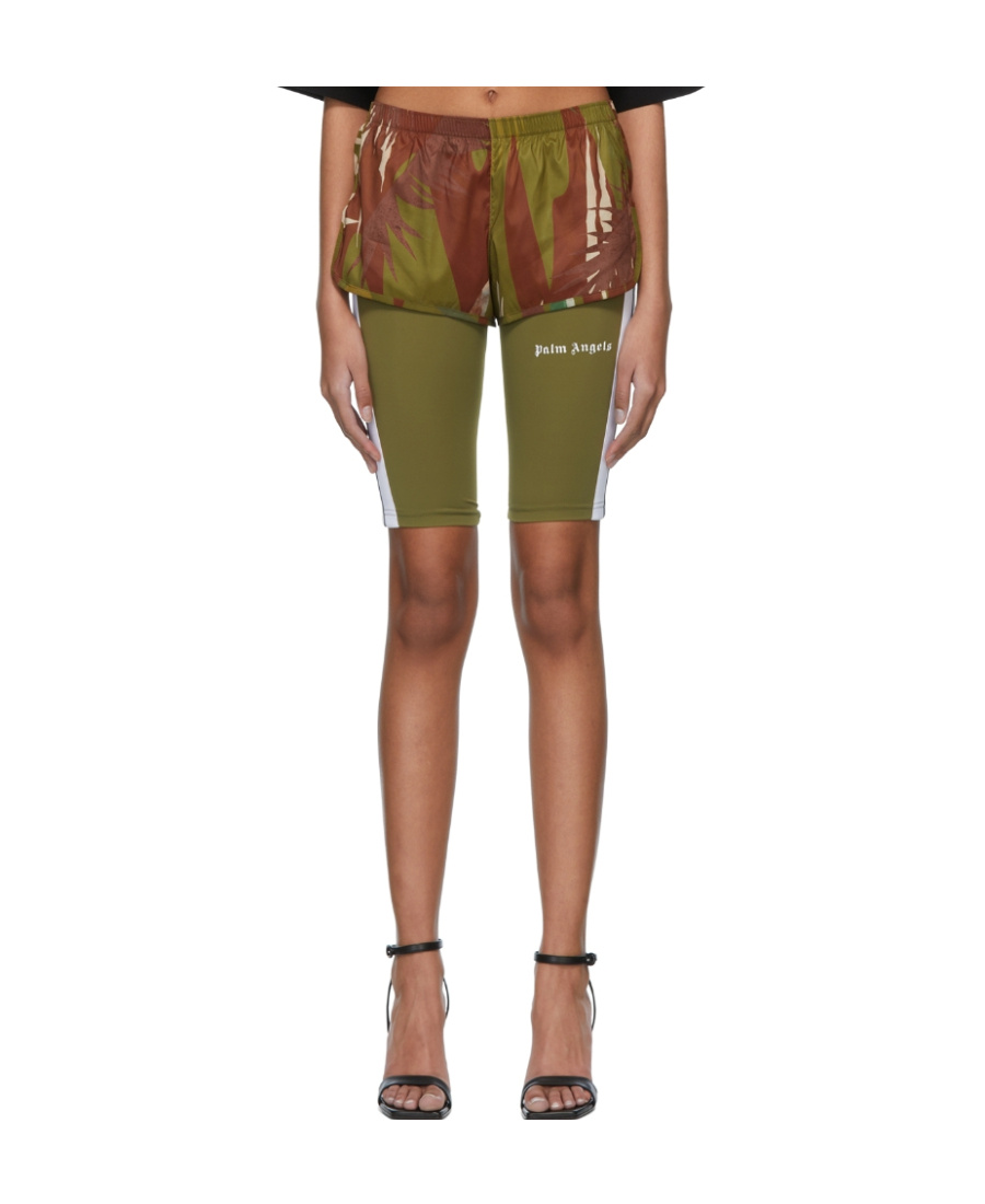 Palm Angels Double-layer Jungle-print Shorts In Brown