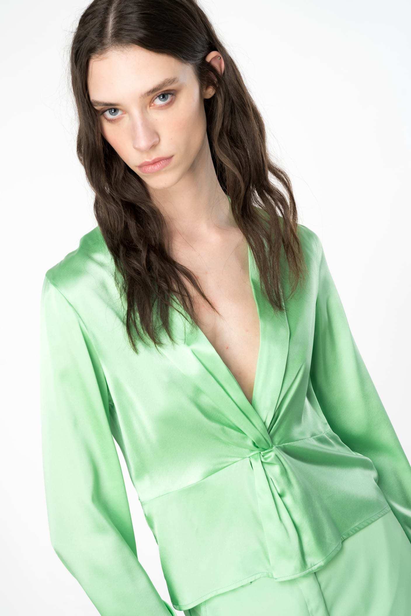 Pinko Twist-detail Silk Blouse In Green