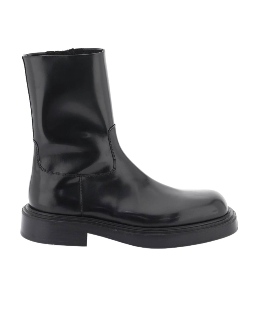 Ferragamo Panelled Patent-leather Ankle Boots In Black