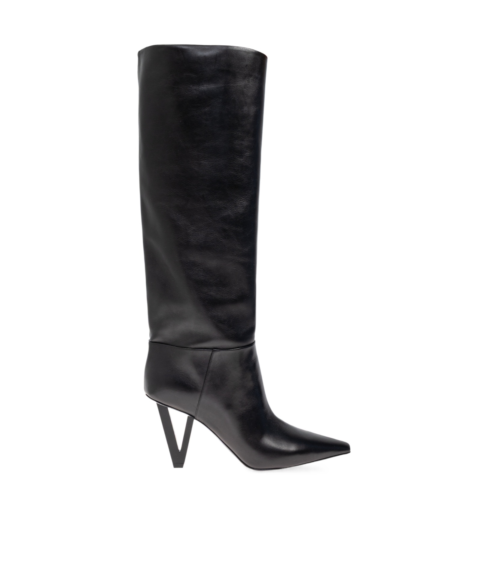 Versace Leather V-heel Knee-high Boots 85 In Black