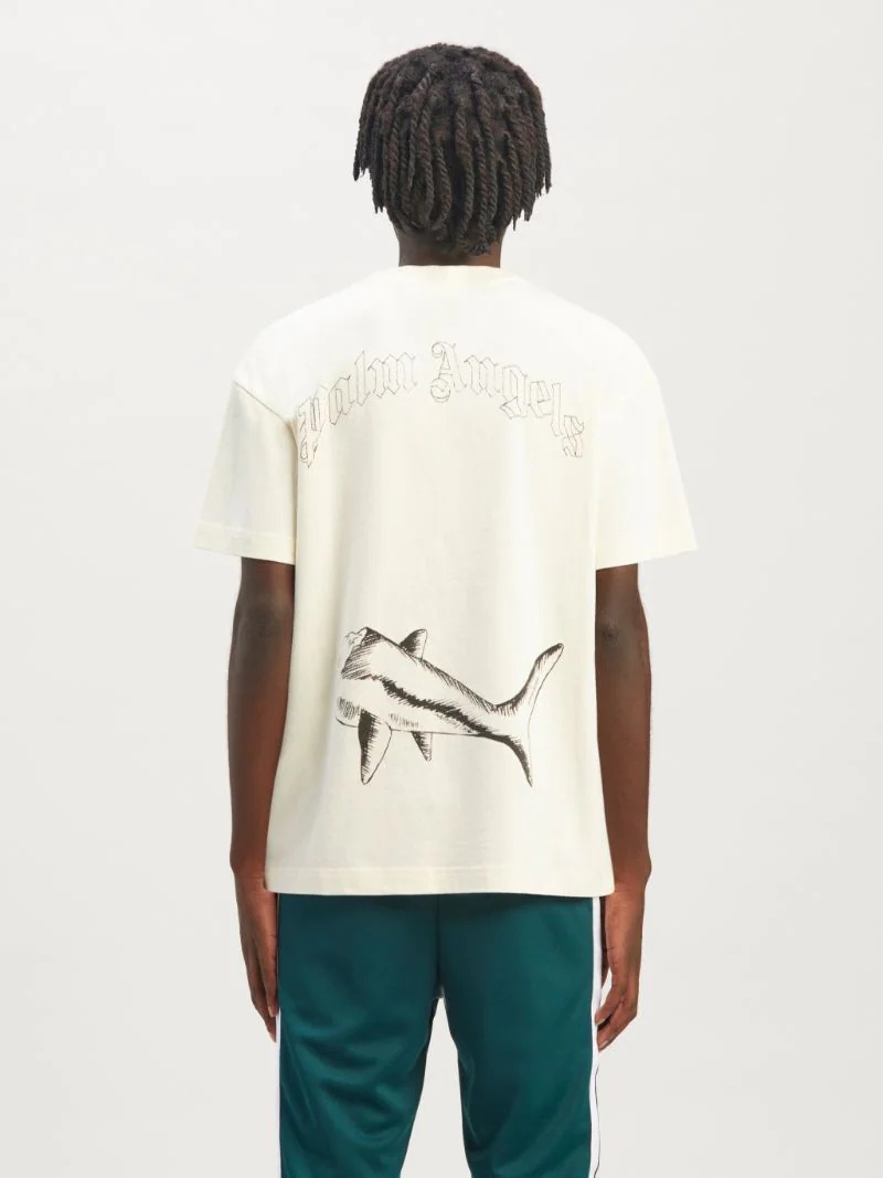 Palm Angels Broken Shark Print Cotton T-shirt In White