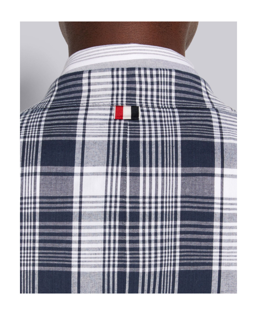 Thom Browne Navy Blue Plaid Armband Suit Jacket In Gray