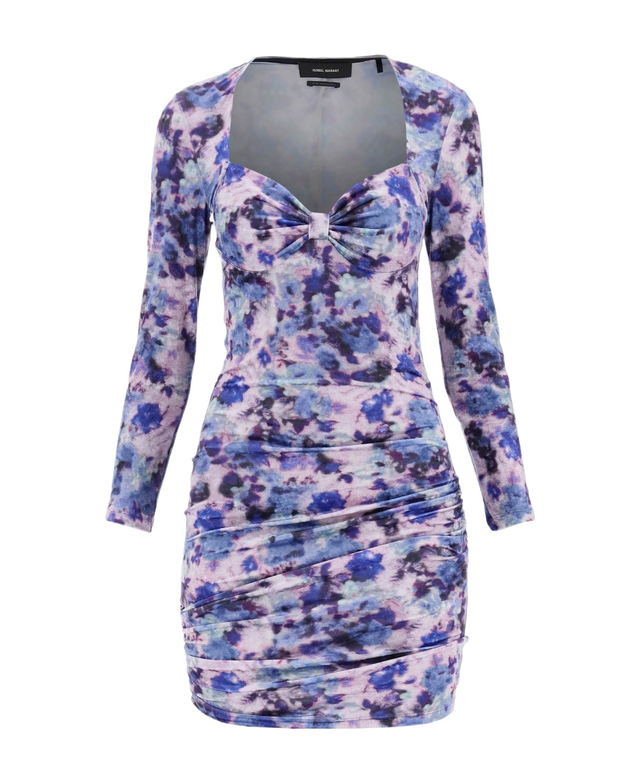 Shop Isabel Marant Floral-print Ruched Minidress In Purple