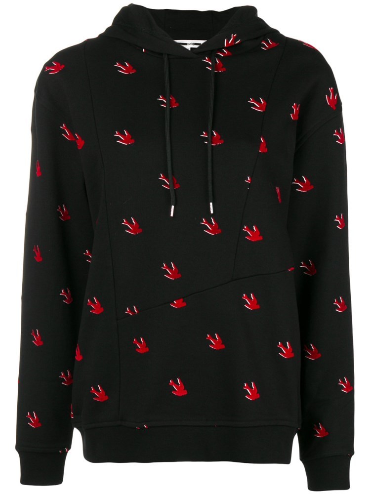 Mcq By Alexander Mcqueen Swallow Printed Hooded Sweater In Black