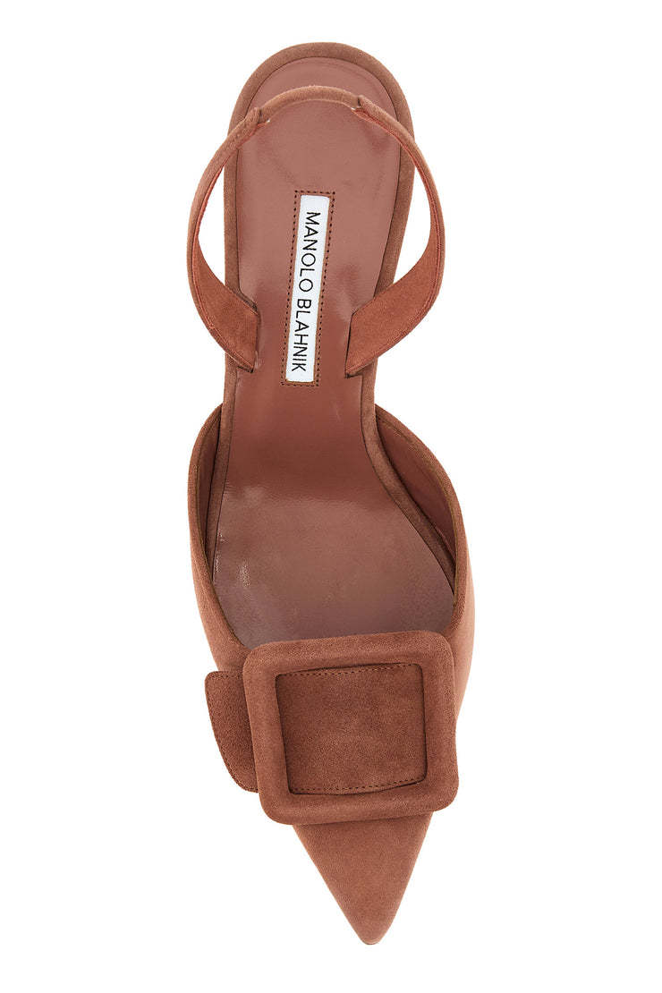Manolo Blahnik Dark Pink Suede Maysli Pumps In Brown