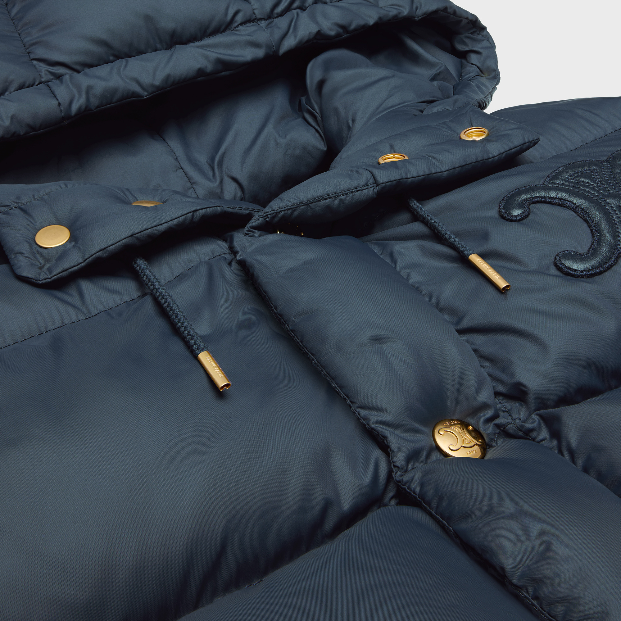 Celine Padded Vest Stand-up Collar Drawstring Pockets In Blue